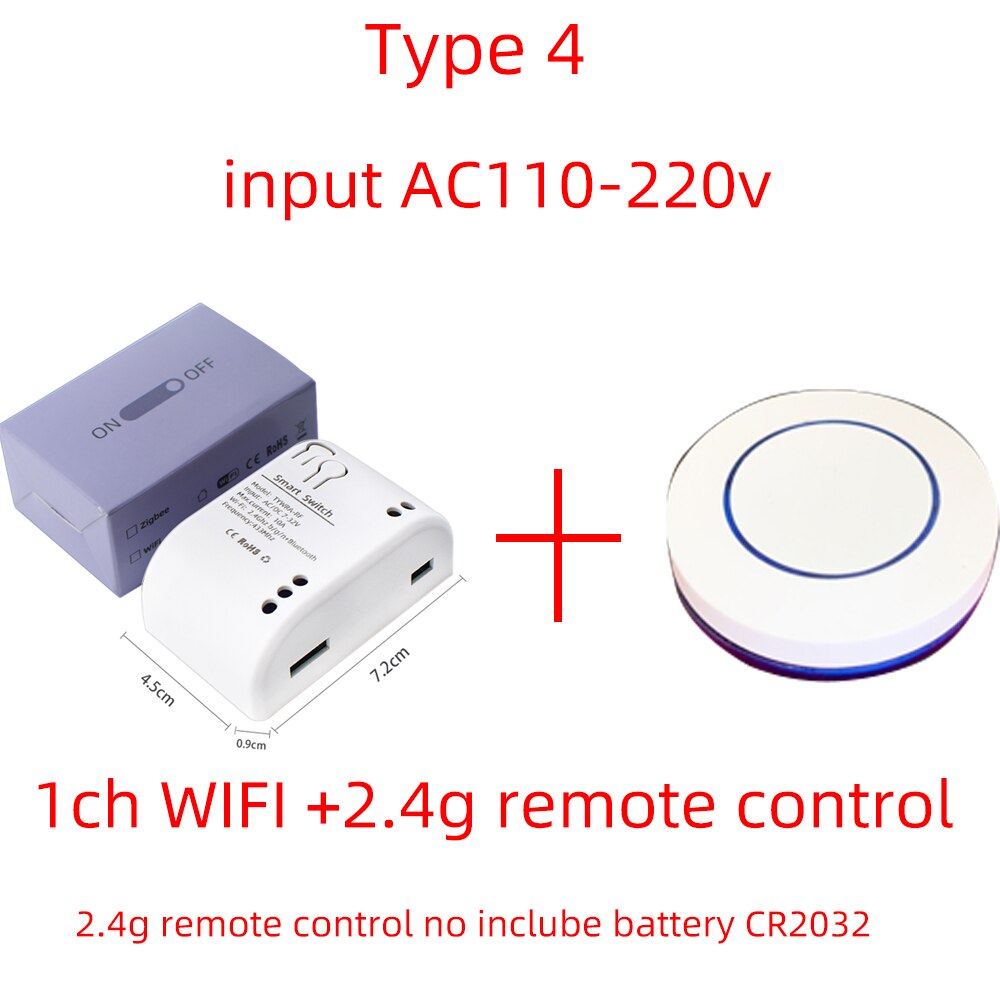 Interruptor inteligente RF de 1 canal, 5-32V/220V, WIFI, Ewelink, Control remoto, interruptor de luz de 2,4G, relé Rele de 10A, enclavamiento de bloqueo automático: Type 4