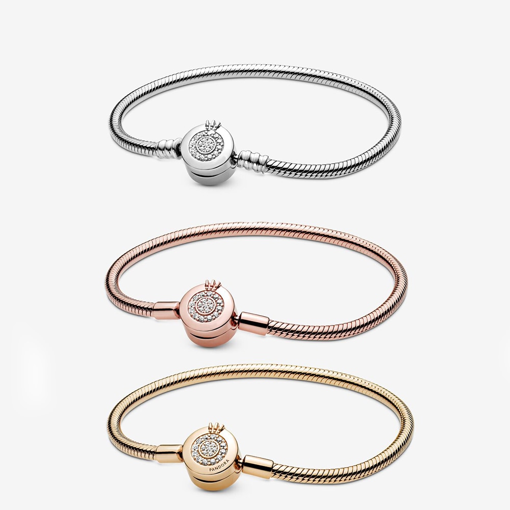 Kakany signatur rose moment glitrende krone o-formet slange kæde armbånd diy charm klassisk