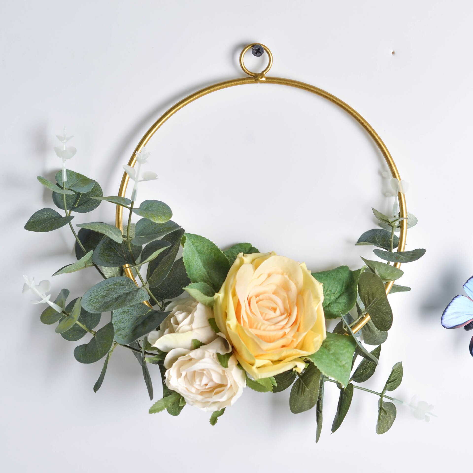 Cilected Geometric Metal Garland Home Hanging Artificial Rose Flower Ring Holder Wall Hoop Wreath Wall Hanging Decoration: A067R16