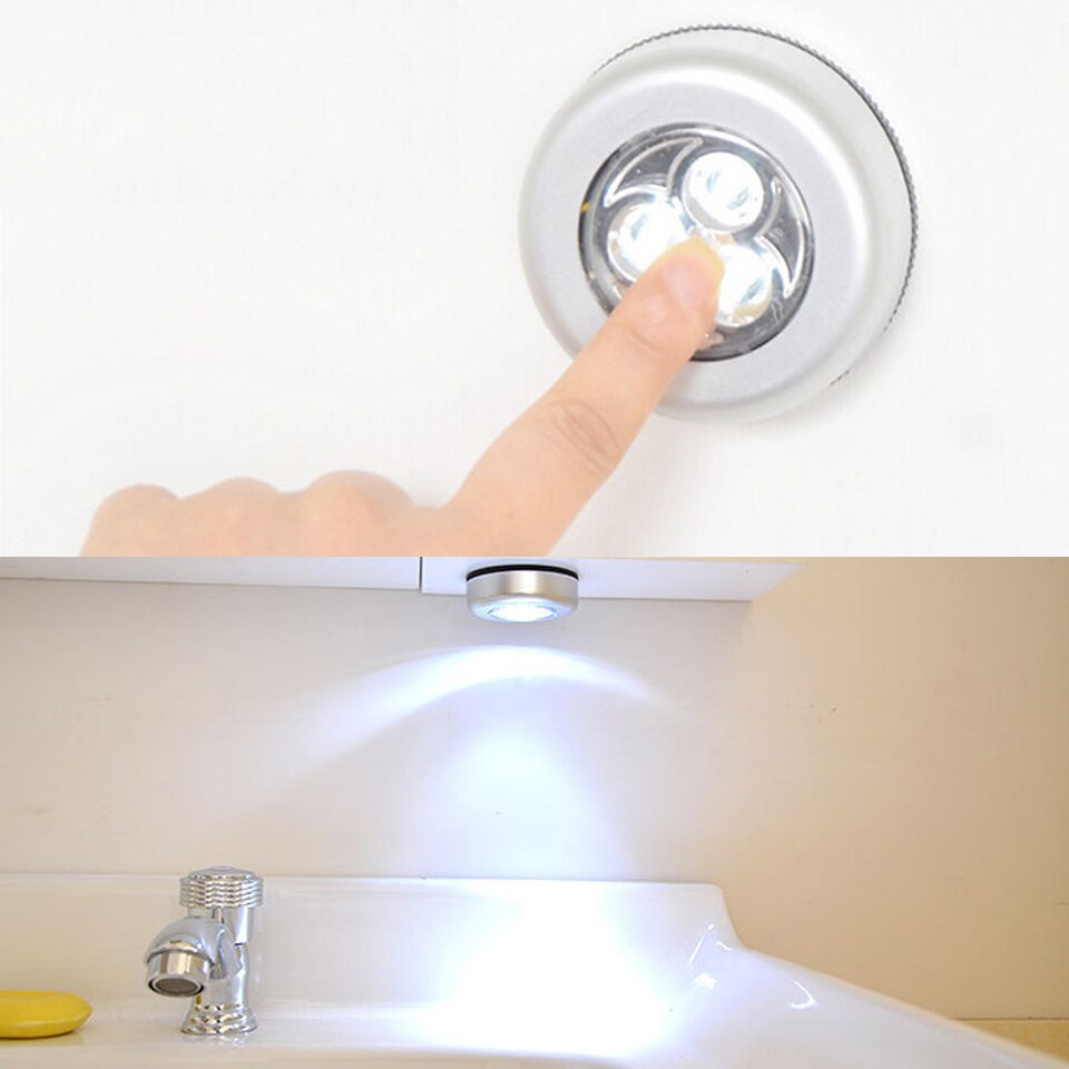 Touch led under skap lys 3 led led puck lys skap skap vitrine skuff garderobe lampe batteridrevet nattlys