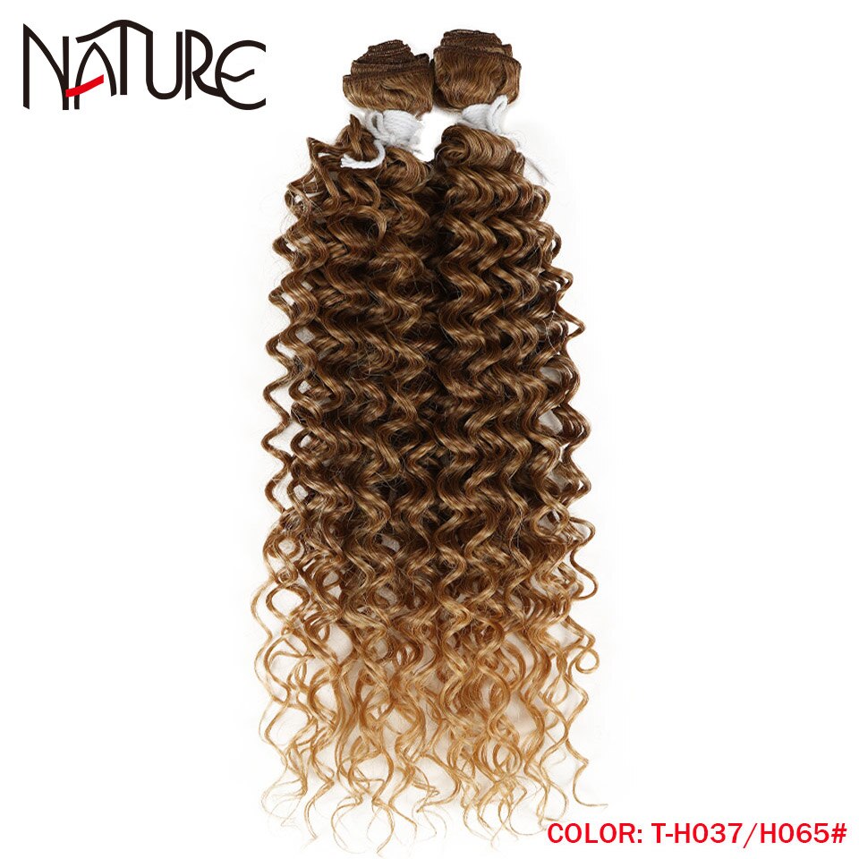 Nature Hair Weave Afro Kinky Curly Synthetic Hair High Temperature Fiber Ombre Brown 26 Inch Deep Wave Hair Bundles Extensions: T-H037-H065
