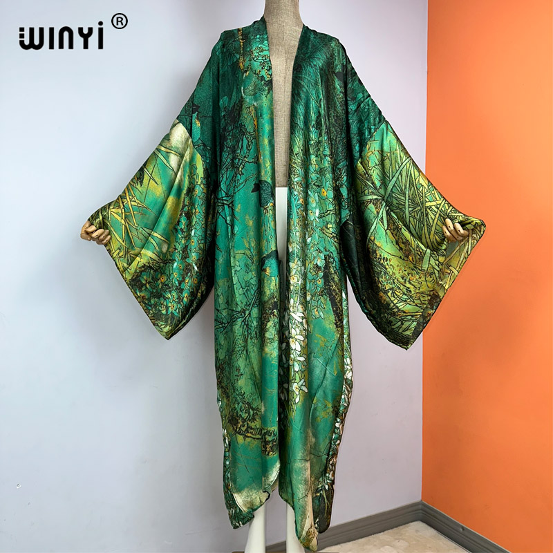 Winyi boho-kimono-kleid mit print, lang, sommerkleidung für damen, strandbekleidung, badeanzug, überwurf, kaftan: Multi