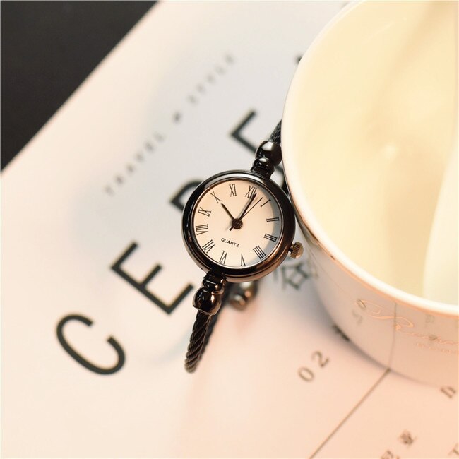 Reloj de pulsera con apertura para mujer, pulsera con apertura para estudiantes, de cumpleaños, versión coreana, relojes creativos de estilo universitario cadena fina