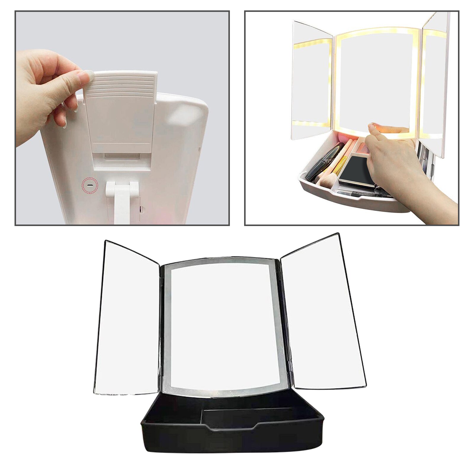 LED Makeup Mirror Vanity Mirror & Makeup Tray Touch Screen Dimming Vanity Mirror Table Desk Cosmetic Mirror