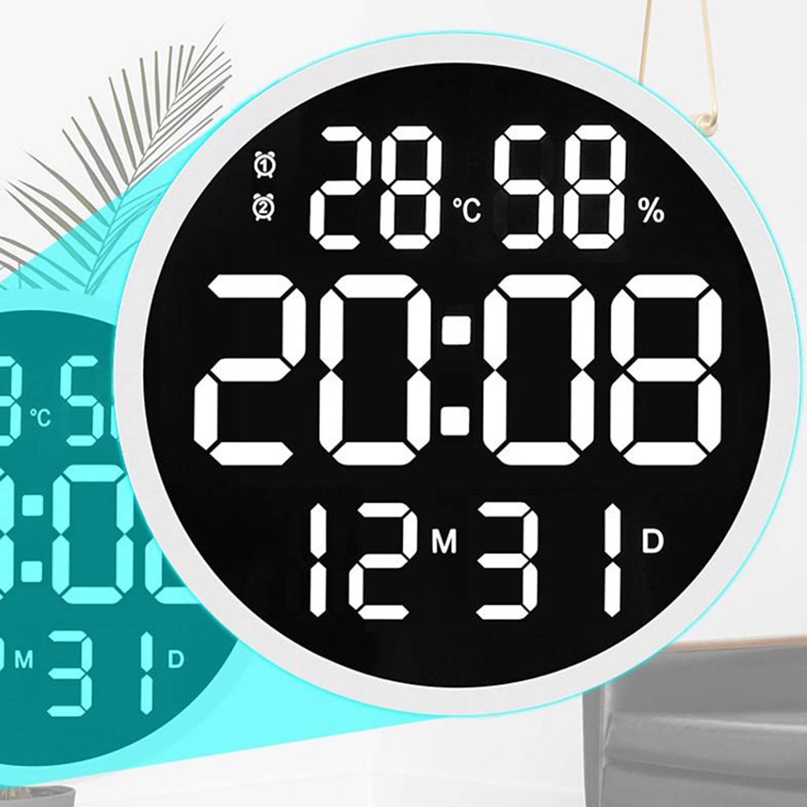 12'' Large LED Wall Clock Temperature Humidity Timekeeping Alarm Clocks