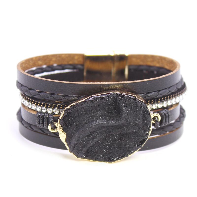 D&D Women Bracelet Jewelry Multilayer Leather Rope Chain Alloy Inlaid Rhinestone Bracelets Female Accessories ping: Default Title