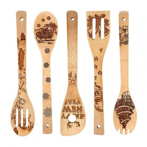 Juego de pala antiadherente de bambú para cocina, cuchara gruesa resistente al calor, 5 piezas: 3