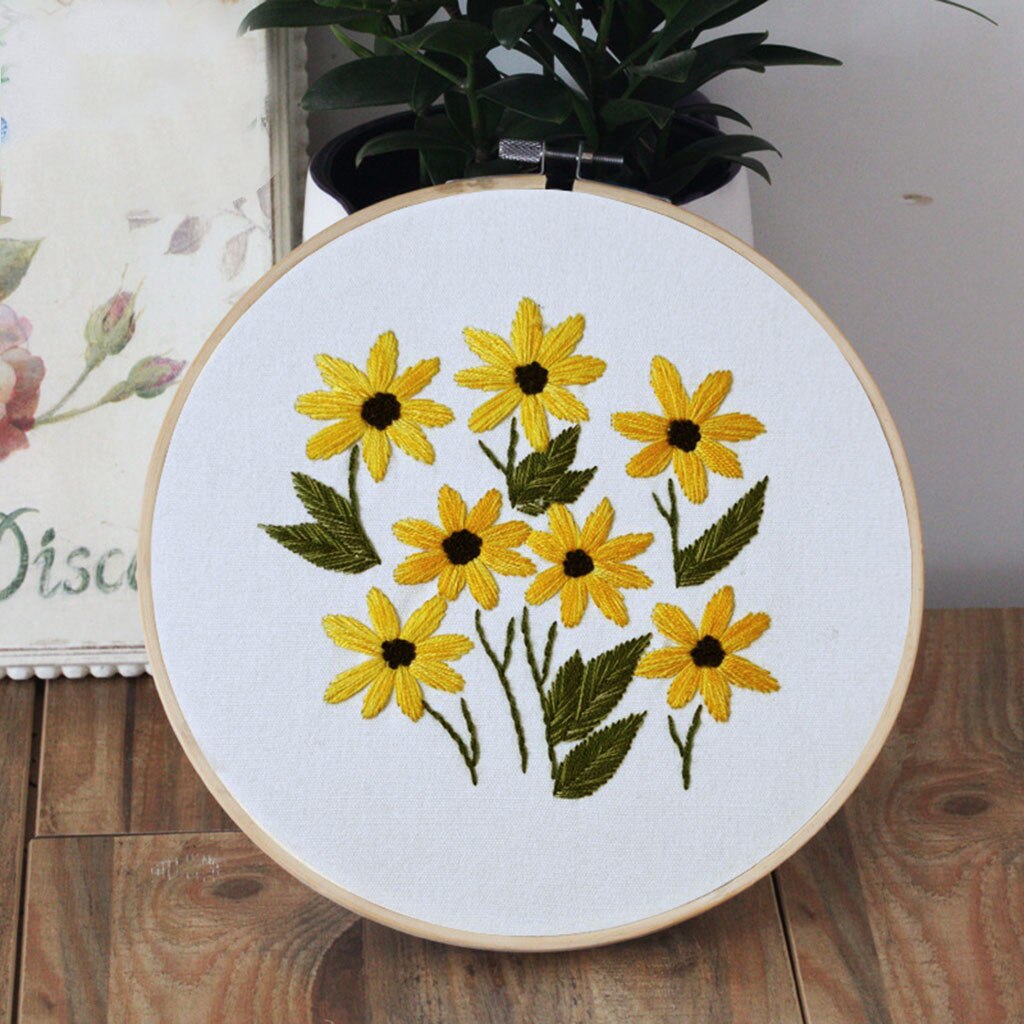 Diy Stamped Embroidery Starter Kit With Flowers Plants Pattern Cloth Color Threads Tools Beginners-handmade Embroidery #t1p: F