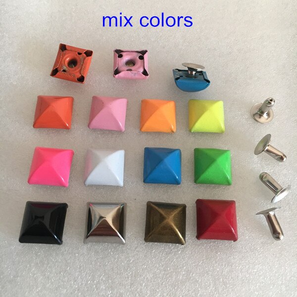 Jeux de 100 clous de Rivet peints | Clou à Rivet carré, pointe à Rivet pyramide ronde avec Base, Rivet pour vêtements, bricolage, choisir vos couleurs, 12*12mm: mix colors