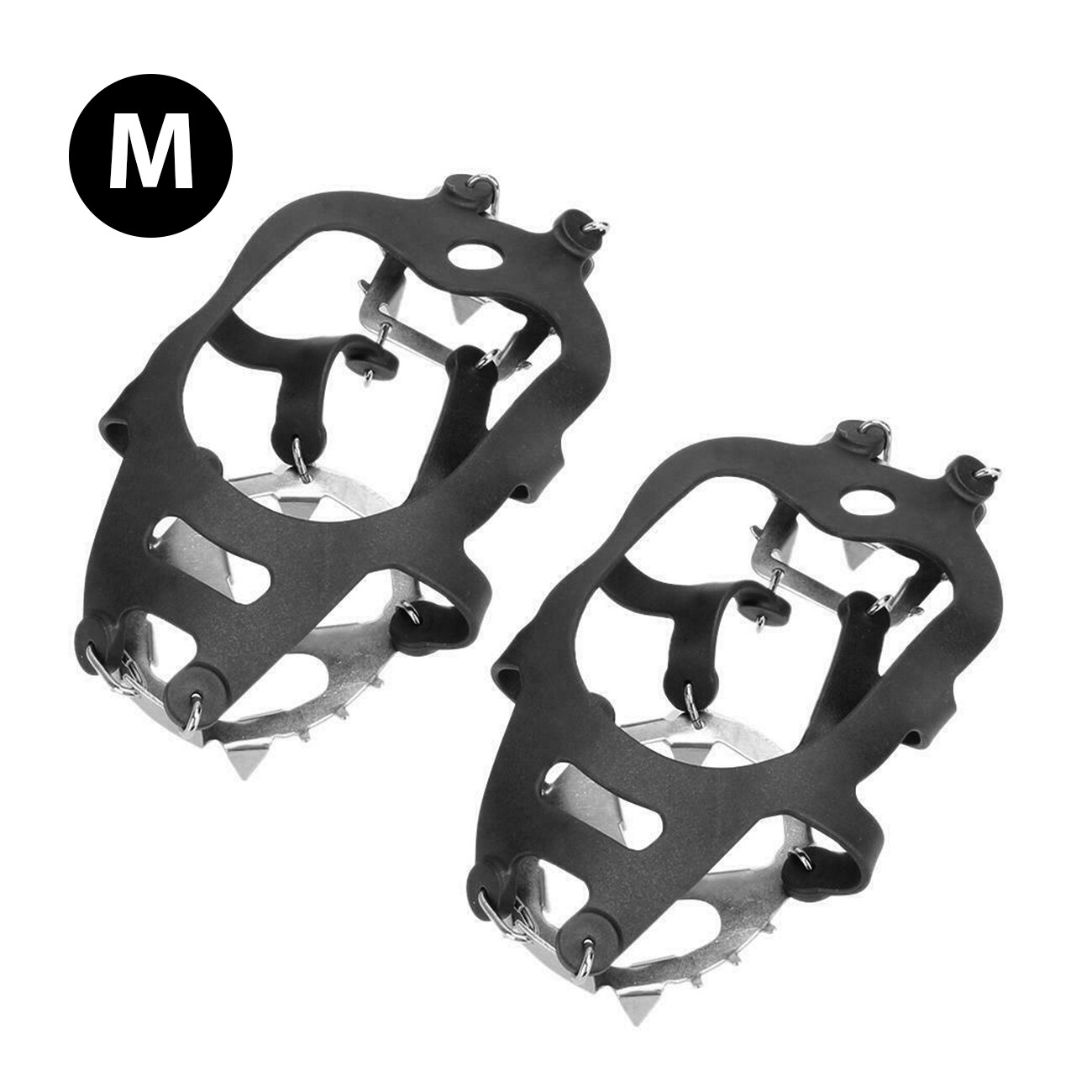 1Pair 18 Teeth Ice Snow Crampons Anti-Slip Climbing Ice Gripper Shoe Covers Spike Cleats Snow Skid Shoe Cover raki Crampon: C black M(36-40)