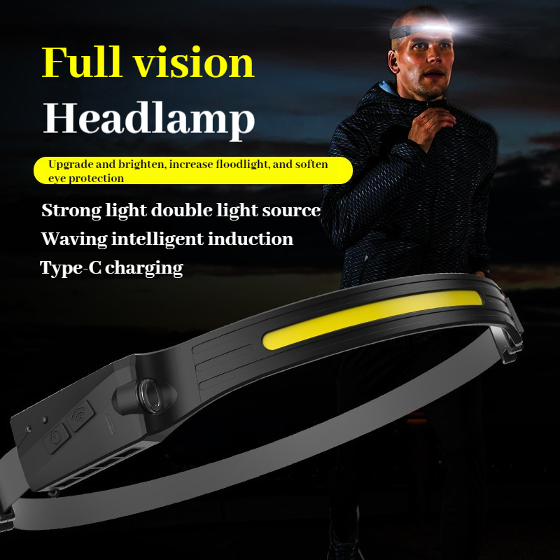 1200 mAh inductie COB LED-sensorkoplamp, ingebouwde batterijzaklamp, USB oplaadbare hoofdlamp, 5 verlichtingsmodi koplamp