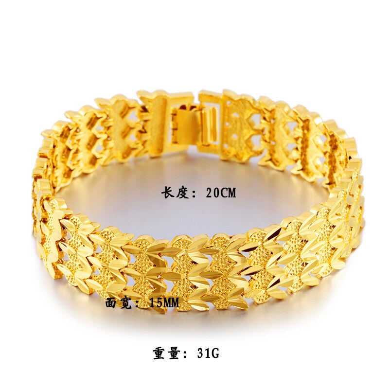 Occident masculino fashion-plated 24k cor pulseira assertiva ampla face de longa duração não desvanecimento areia ouro pulseira