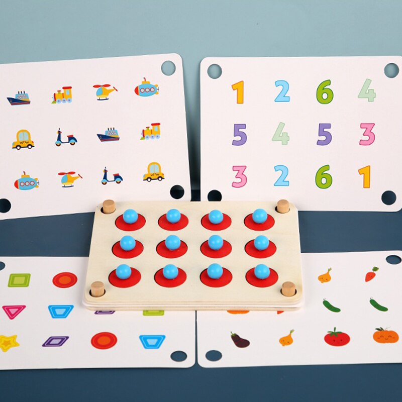 Houten Speelgoed Puzzelen Kleur Geheugen Schaken Match Game Educatief Kinderen Party Board Games Met 5 Kleurrijke Patronen Kaarten