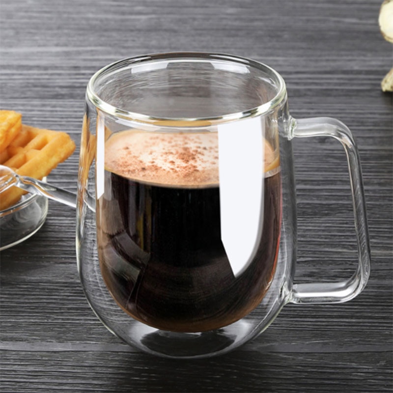 Taza de café de vidrio transparente de doble fondo, vaso de vidrio resistente al calor para leche y té