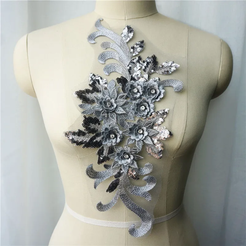 Goud Zilver Blauw Rood Kant Stof Pailletten 3d Bloemen Strass Trouwjurk Appliques Borduurwerk Naai Patch Voor Jurk Diy Decor: Antiek koper