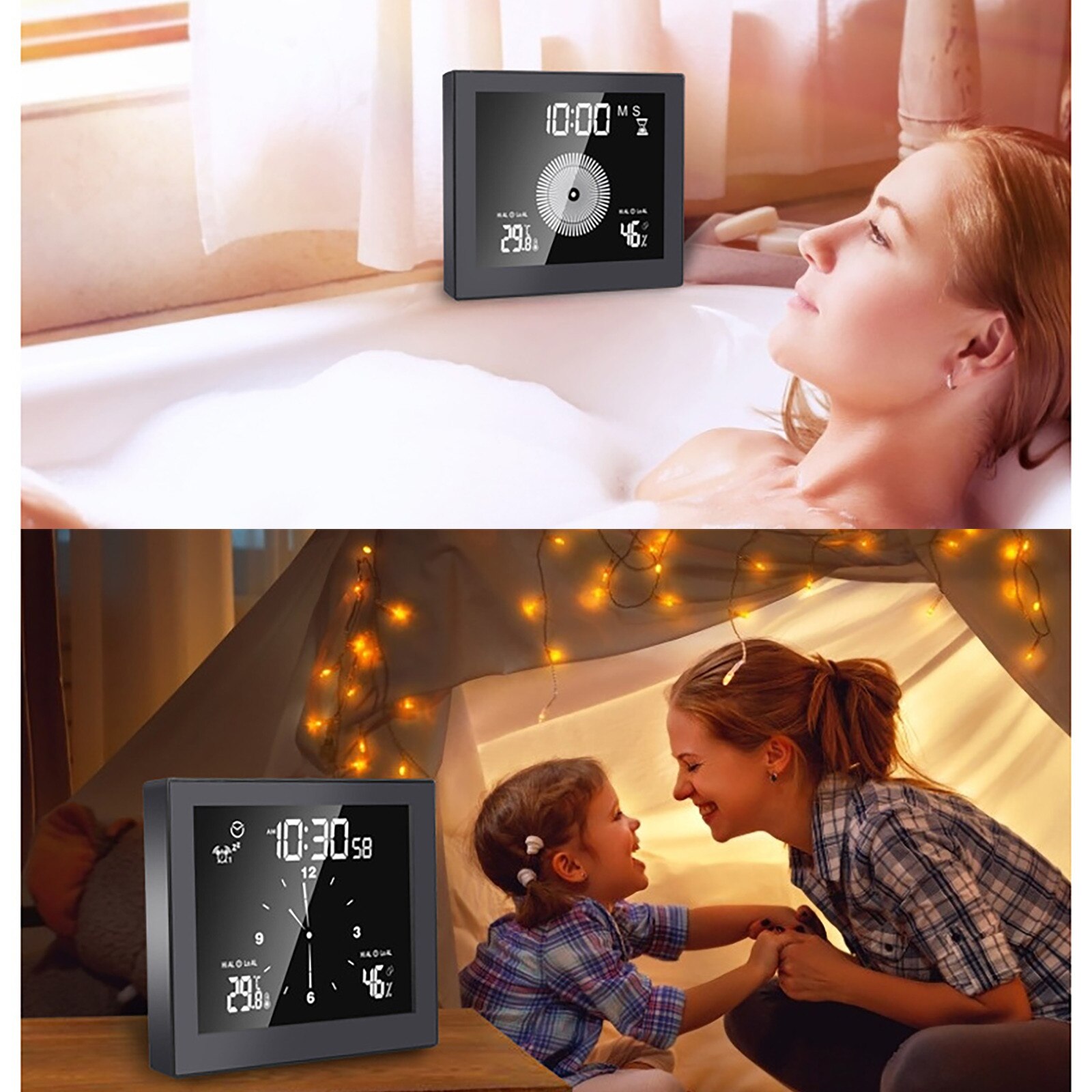 Multifunctional Bathroom Clock Home Desktop Timer Alarm Clock Upper And Lower Limit Temperature And Humidity Meter