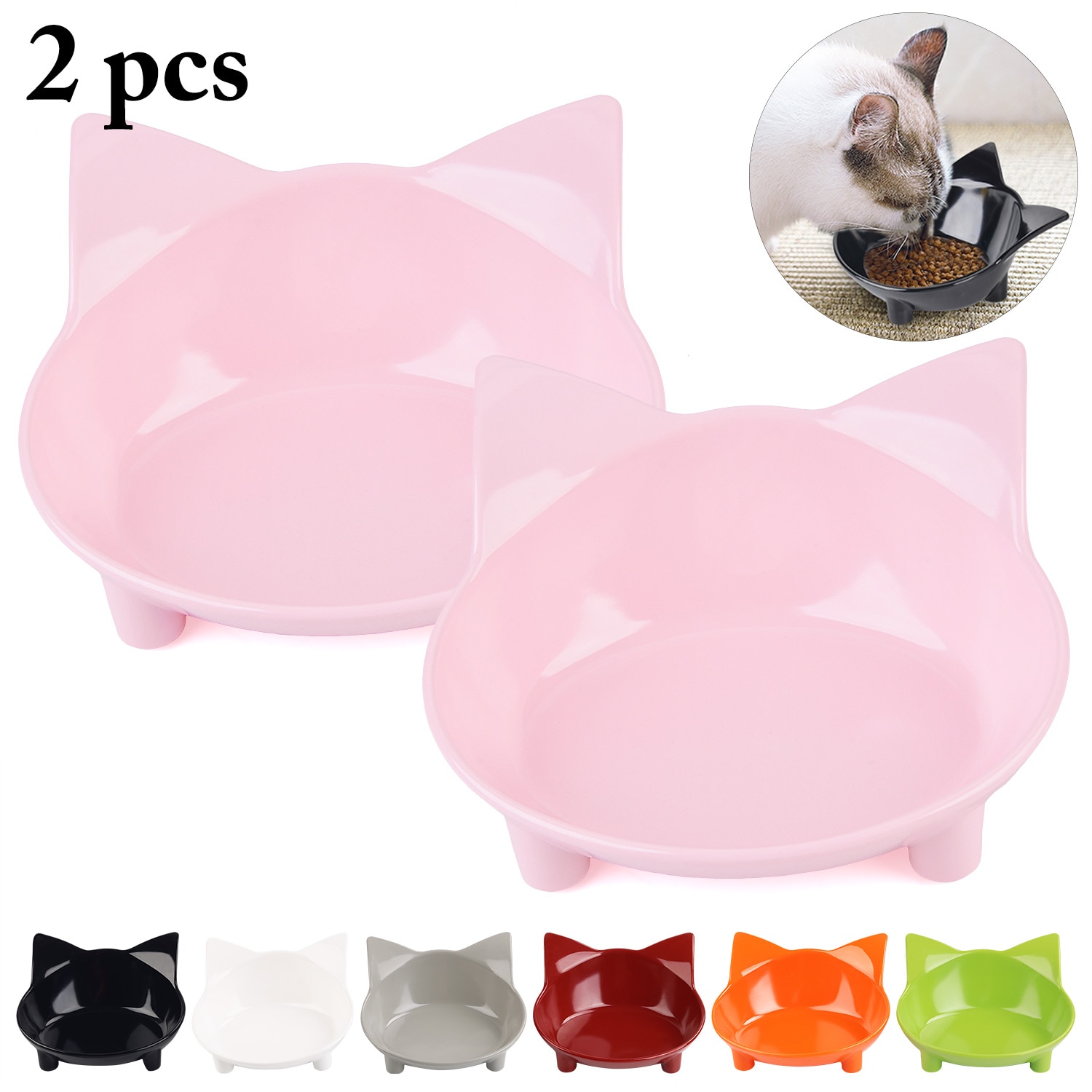 2 stuks schattige kattenvormige enkele voerbak voor katten, antislip, multifunctionele voerbak voor katten, waterbak voor katten, huisdierbenodigdheden, roze