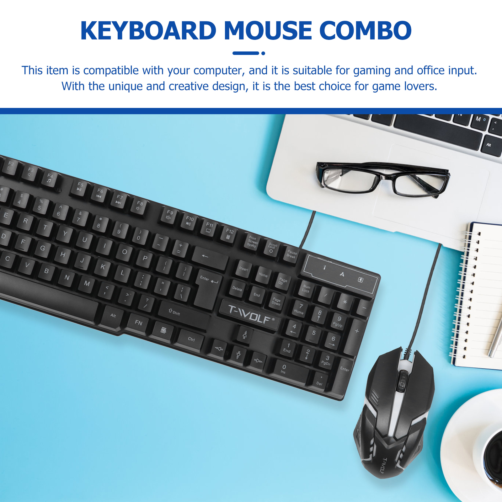 1 set cool keyboard and wired keyboard backlight keyboard kit