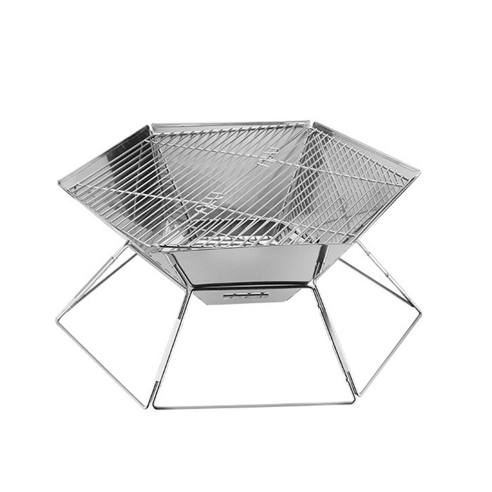 43x21cm Stainless Steel Folding Barbecue Grill Household Wood Charcoal Grill For Outdoor Camping Picnic BBQ Cooking Tools