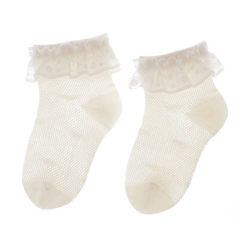 Spitze Rüsche Neugeborenen Baby Socken Weiche Sommer Gittergewebe Atmungsaktive Baby Mädchen Socken Kleinkind Kleinkind Anti-Unterhose kurz Socke Sokken: beige / 0-12 months