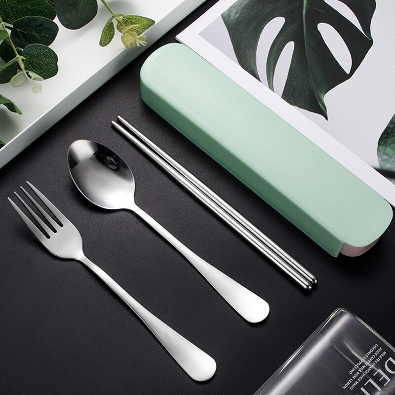 3 sztuk/zestaw zestaw sztućców podróży przenośne pudełko sztućce łyżki ze stali nierdzewnej widelce pałeczki zestawy obiadowe zastawa stołowa robić kuchni