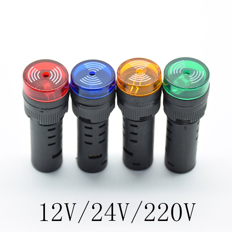 1pc Panel Mount 16mm led Indicator buzzer 12V 24V 220V led buzzer red green yellow Signal light