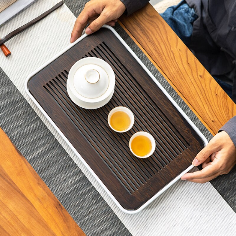 Chinese Bamboo Melamine Small Tea Table Tea Set Tray Drainage Water Storage Kung Fu Tea Set Household Simple Tea Tray Tea Sea