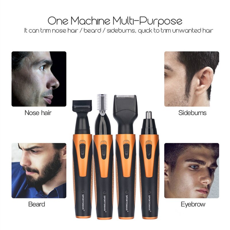 4 In 1 Portable Rechargeable Nose Ear Hair Trimmer Set Wireless Men Cutter Beard Shaver Face Eyebrow Nose Hair Removal Device