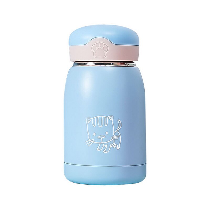 Mini termo de café de 300 ML, termo de acero inoxidable bonito, taza de agua portátil para viaje, termo aislado: cat blue