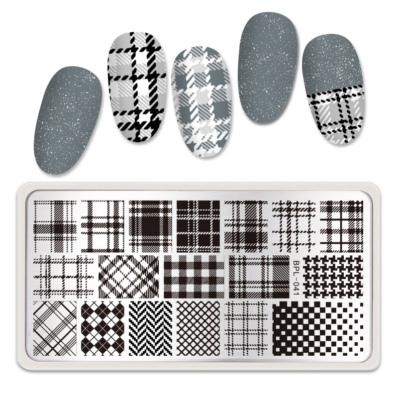 Geboren Mooie Plaid Lijn Patroon Stempelen Platen Rvs Nail Art Stamp Template Diy Afbeelding Afdrukken Stencils Gereedschap