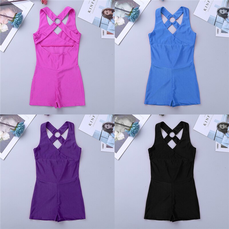 Iixpin jenter ballett trikot body unitard shorts ermeløs v-hals kryss rygg ballett dans gymnastikk trikot jumpsuit