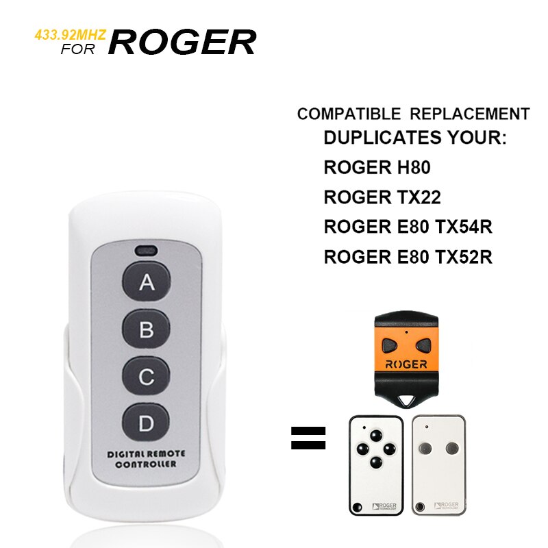 Roger Garage Door Remote Control 433mhz Clone Long Distance Roger H80 TX22 Remote Duplicator fixed on the wall