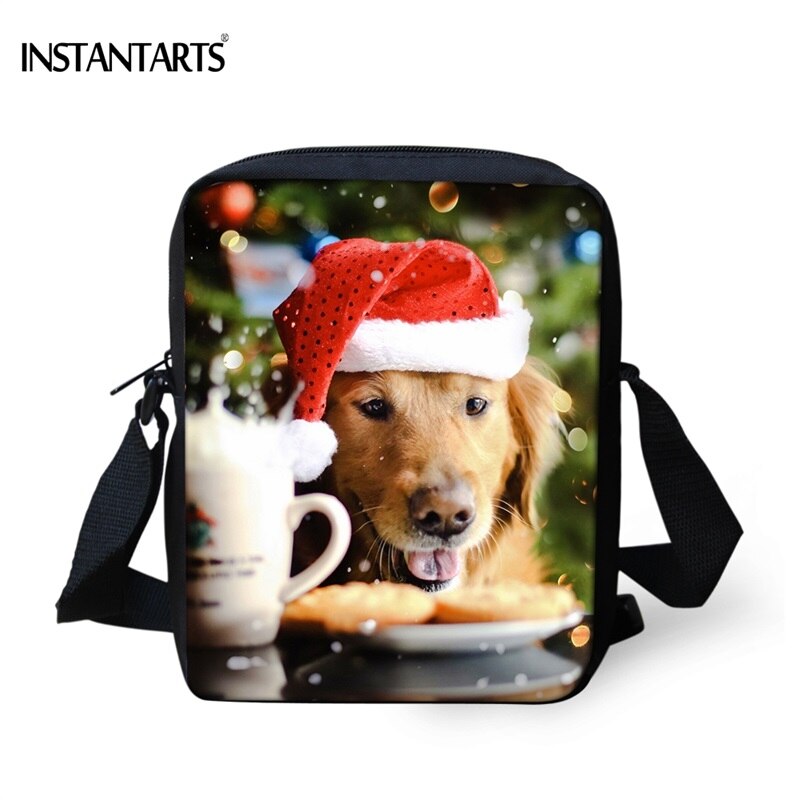 Instantarts engraçado 3d chapéu vermelho pet pug cão impresso crossbody saco para meninas meninos chirstmas presente mini bolsas de viagem sacos do mensageiro: CC4032E