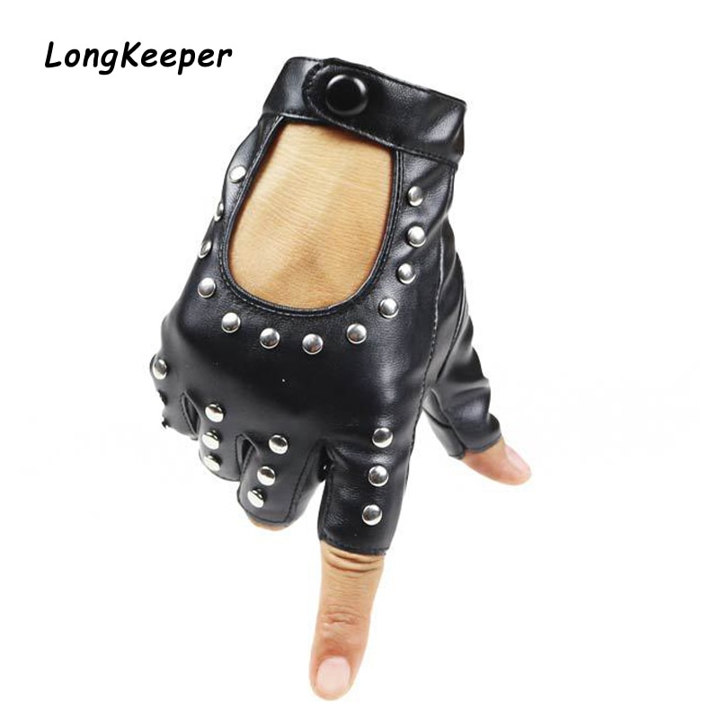 Guantes de conducir dedo para mujer, mitones de cuero sin dedos, transpirables, PU, remaches, Luvas de baile, color negro, 1 par