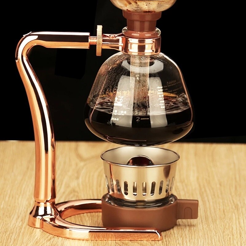 Retro Household Stainless Steel Siphon Pot Glass Siphon Coffee Pot Appliance Manual Brewing Coffee Gold-Plated Set 3cups