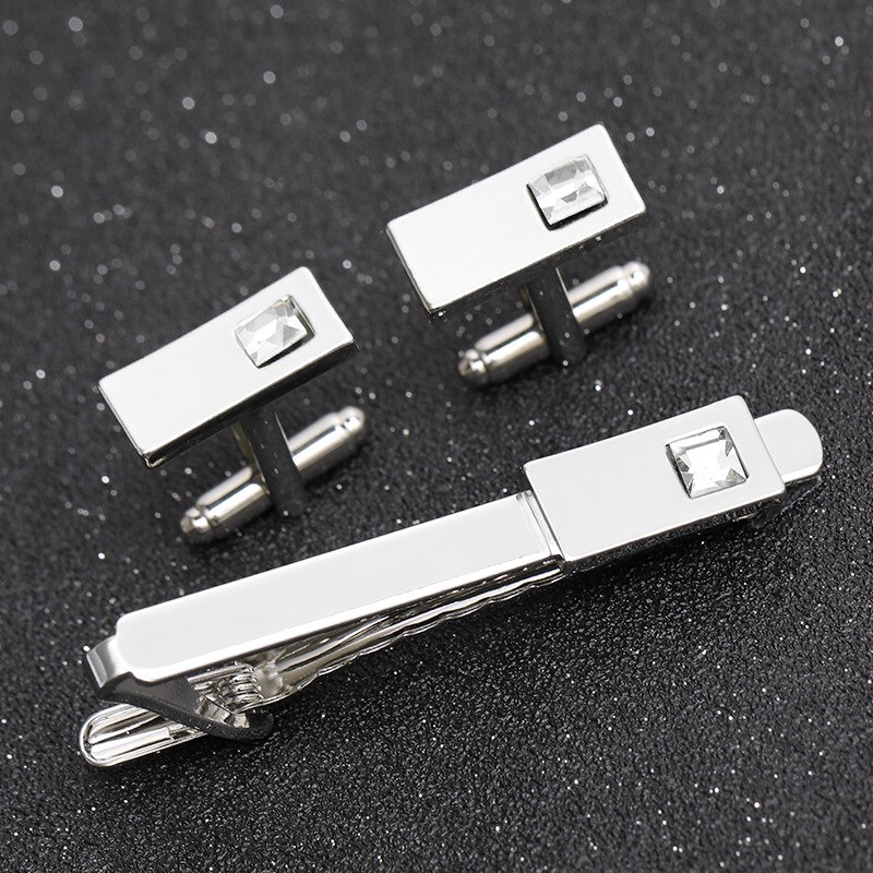 3 Clips de corbata de Metal de lujo para hombres, camisa francesa, gemelos rectangulares de cristal de boda, accesorios para hombres, joyería de