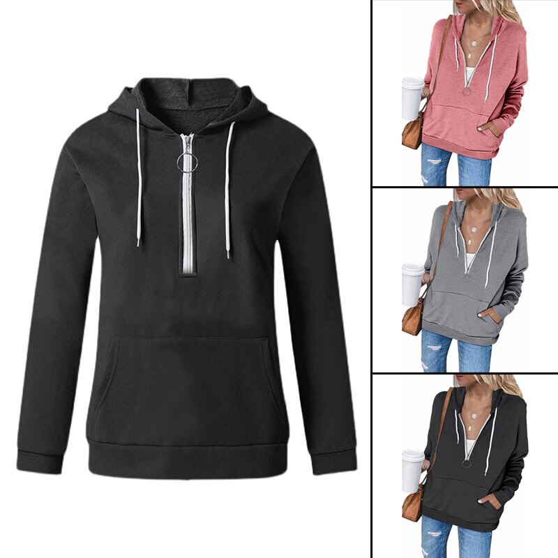 Vrouwen Half-Zip Hooded Trui Casual Lange Mouw Sweatshirt Mode Comfortabele Bovenkleding Voor Herfst Winter N66