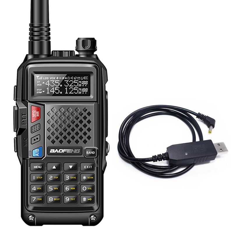 BAOFENG BF-UVB3 PLUS 8W 8watt High Power UHF/VHF Dual Band 10KM Long Range draagbare ham walkie Talkie Meerdere Opladen Modus: black cable