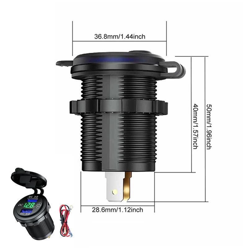 Wasserdicht 12V 24V QC 3,0 Typ C Dual USB PD Schnelle Auto Ladegerät mit Energie Schalter für Lkw motorrad Marine Stiefel SUV ATV Cellphon: Grün Dual USB Kabel