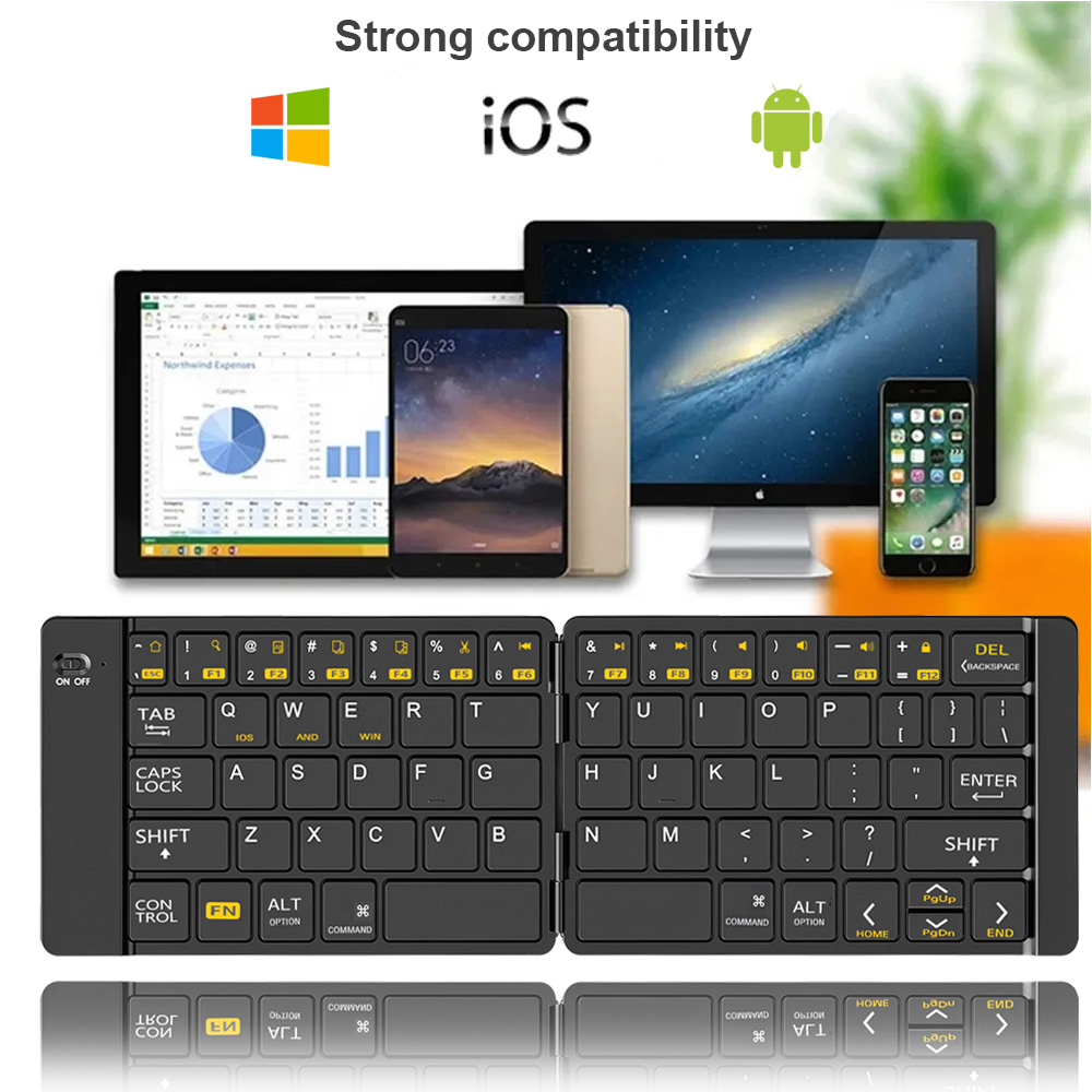 Foldable Wireless Keyboard Ultra Slim Bluetooth Keyboard Rechargeable Portable Folding Keyboard for Tablet Laptop
