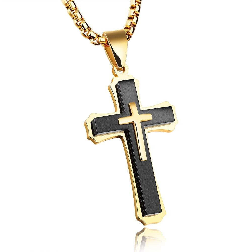 FATE LOVE Mannen Kettingen Mannelijke Kruis Ketting Punk Rvs Ketting mode-sieraden wit Zwart gouden: Black / with 55cm chain