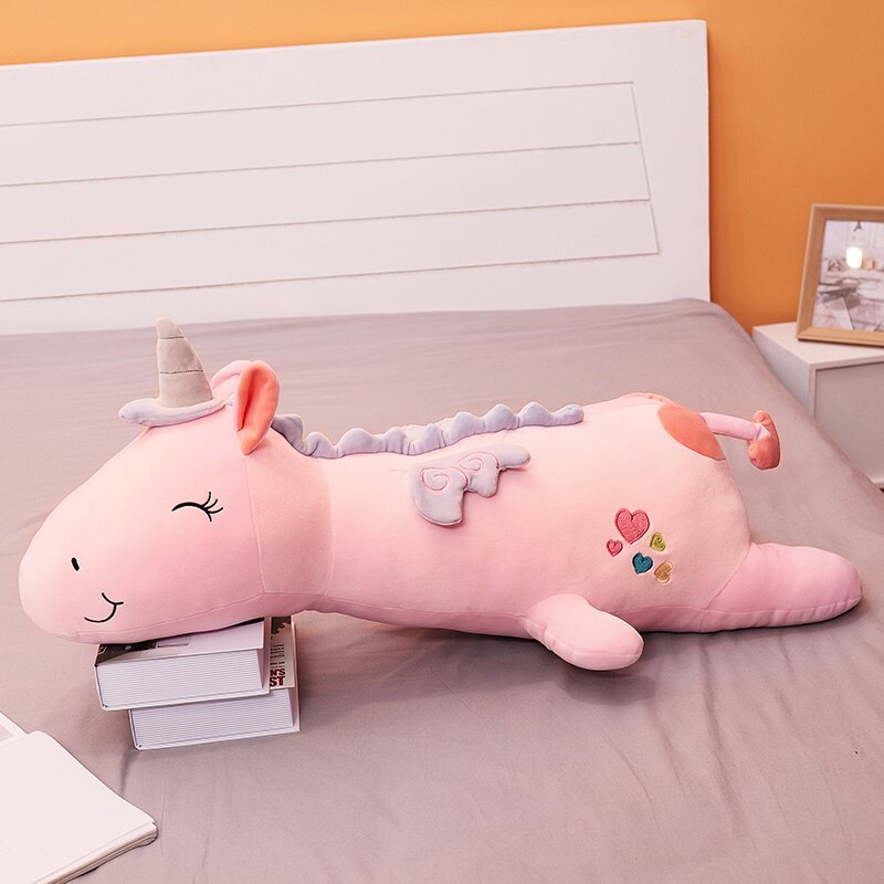 Kleurrijke Angel Eenhoorn Kussen Pluche Speelgoed Poppen Gevuld Lange Eenhoorn Pluche Kussen Voor Childern Verjaardag Woondecoratie: Roze / 100cm