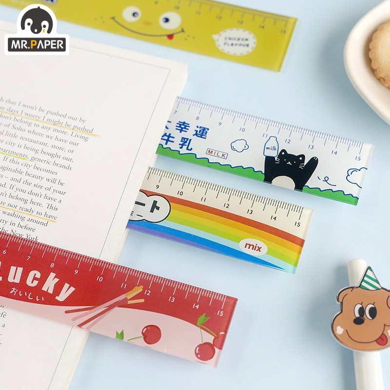 Señor papel, 8 diseños de 15cm, regla de Color acrílico para aperitivos, reglas para dibujo DIY multifunción para niños, estudiantes, oficina, escuela, papelería