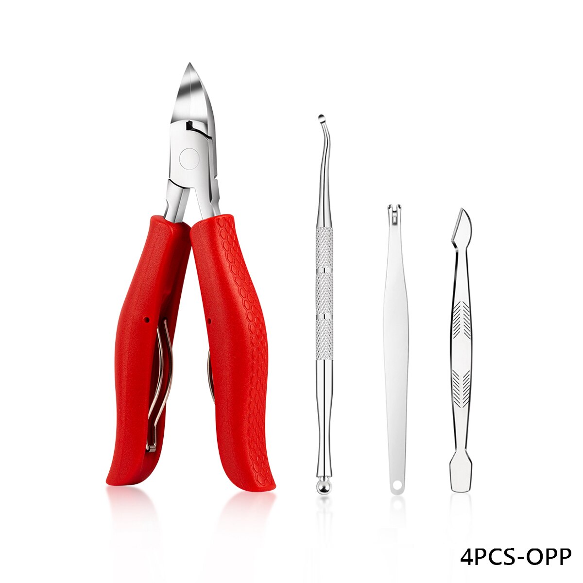 Toe Nail Clippers Nail Correction Thick Nails Ingrown Toenails Nippers Cutters Dead Skin Dirt Remover Pedicure Care Tool: 4pcs-red