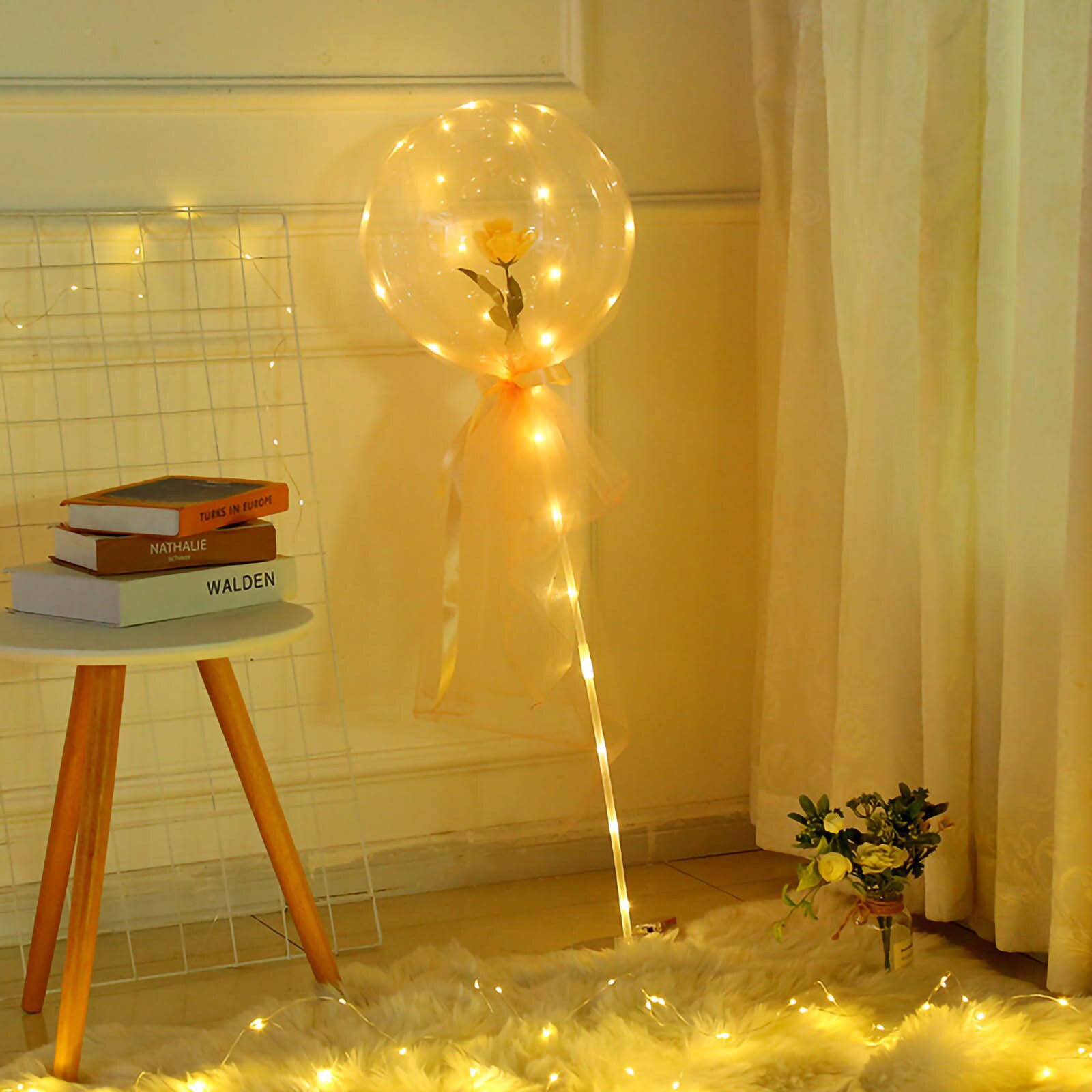 Luz Led con globos de rosas Decoración de cumpleaños y boda, bolas de flores transparentes, globo luminoso Led, ramo de rosas #41