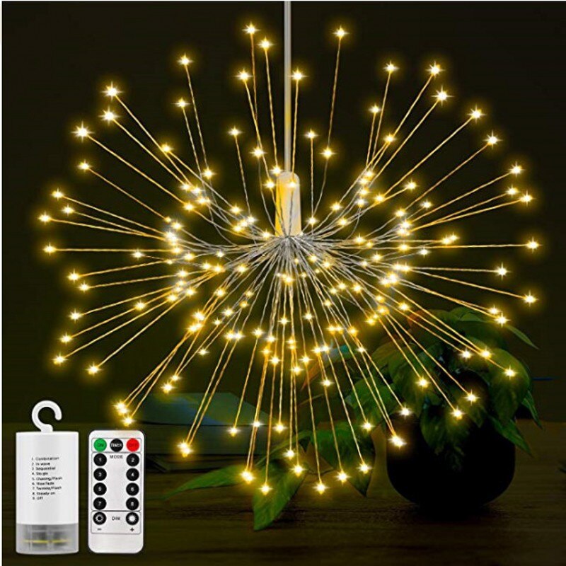 150 leds diy led fairy string light 8 lägen hängande starburst ljus med fjärrkontroll dekoration utomhus blinkljus