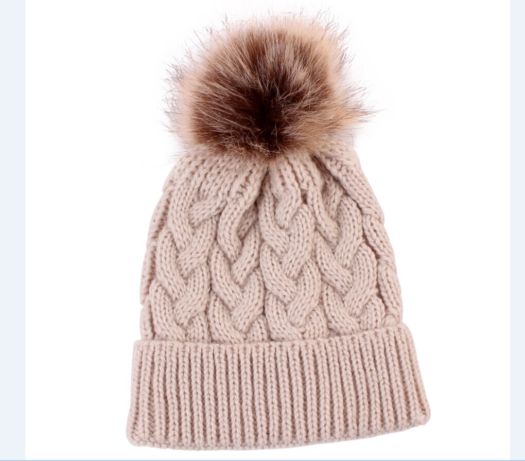Cute Kids Girls Hats Mother Daughter Warm Knitted Hat Family Matching Children Hats And Caps Winter Newborn Baby Hat Beanie Caps: Khaki Adult