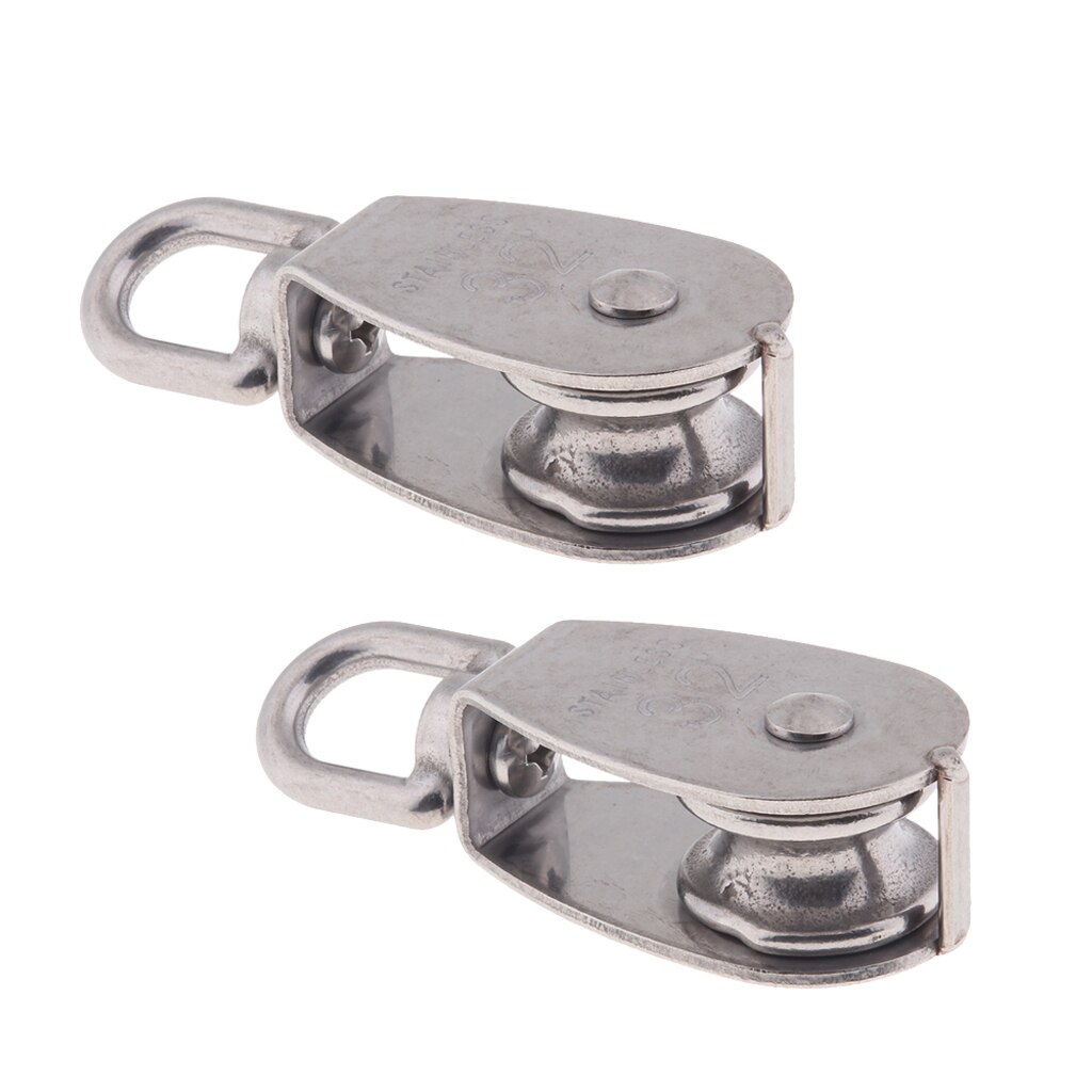 2Pcs 304 Stainless Steel Single Swivel Pulley Block with Swivel Eye M32