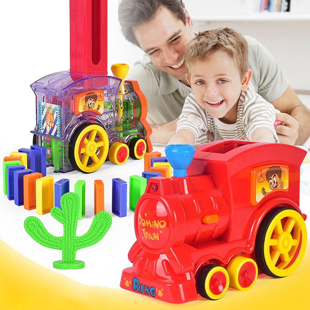 Electric Domino Train Car Vehicle Model With Sound Light Music Domino Blocks Kits Magical Automatic Set Up Colorful Games Toys