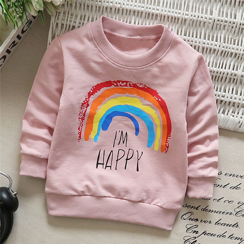 Toddler børn pullover sweatshirt baby dreng pige brev regnbue print lange ærmer toppe vinter dejlige bløde varme tøj 6m-3t a20